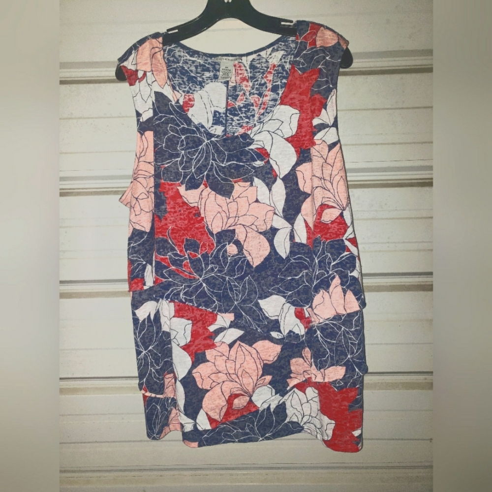 2x Plus Size America's Colors Red White Blue Tiered Tank Top Women's Shirt